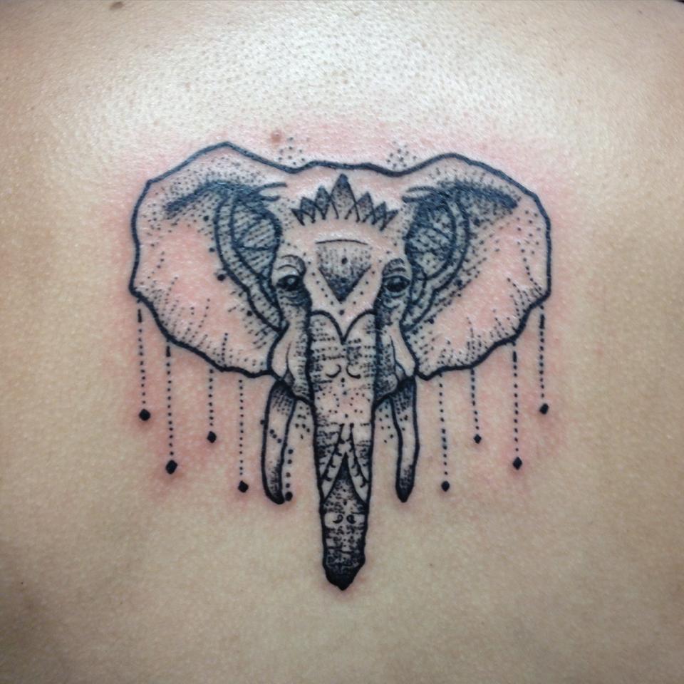 Classic Dotwork Elephant Head Tattoo Design By Daniel Rozo