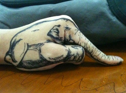 Classic Elephant Tattoo On Left Hand