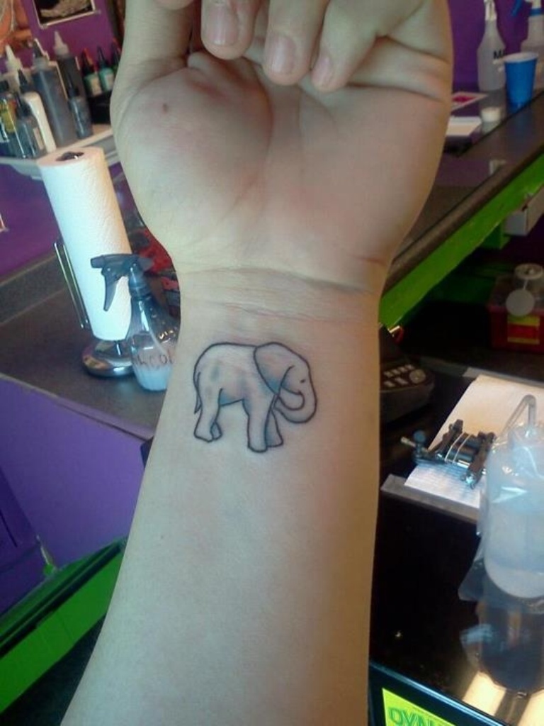 Classic Elephant Tattoo On Left Wrist