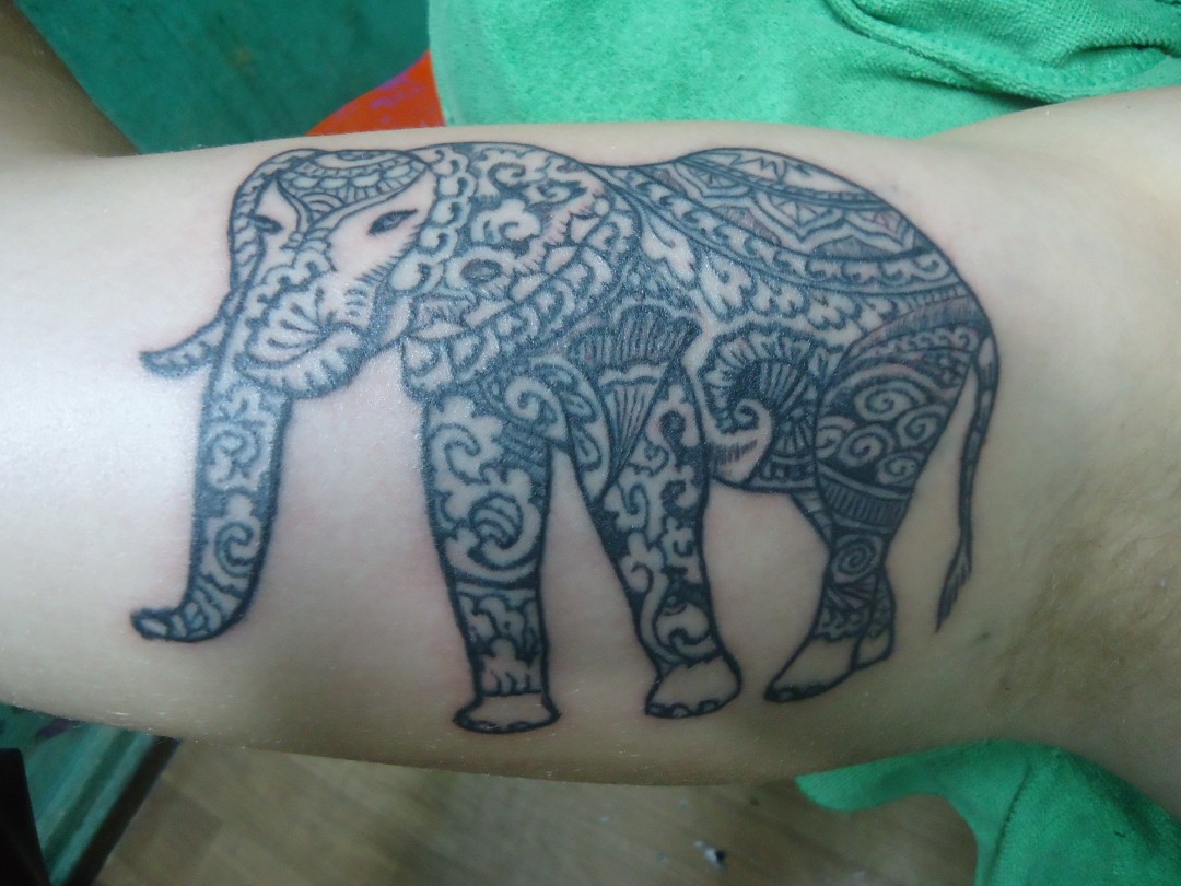 Classic Henna Elephant Tattoo Design For Bicep