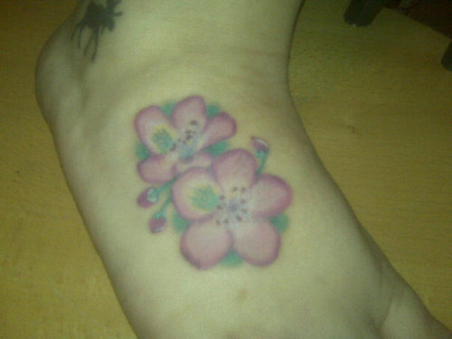 Classic Rhododendron Flowers Tattoo On Right Foot