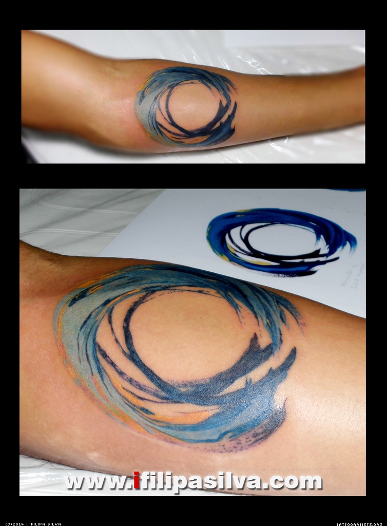 Classic Watercolor Zen Circle Tattoo Design For Forearm