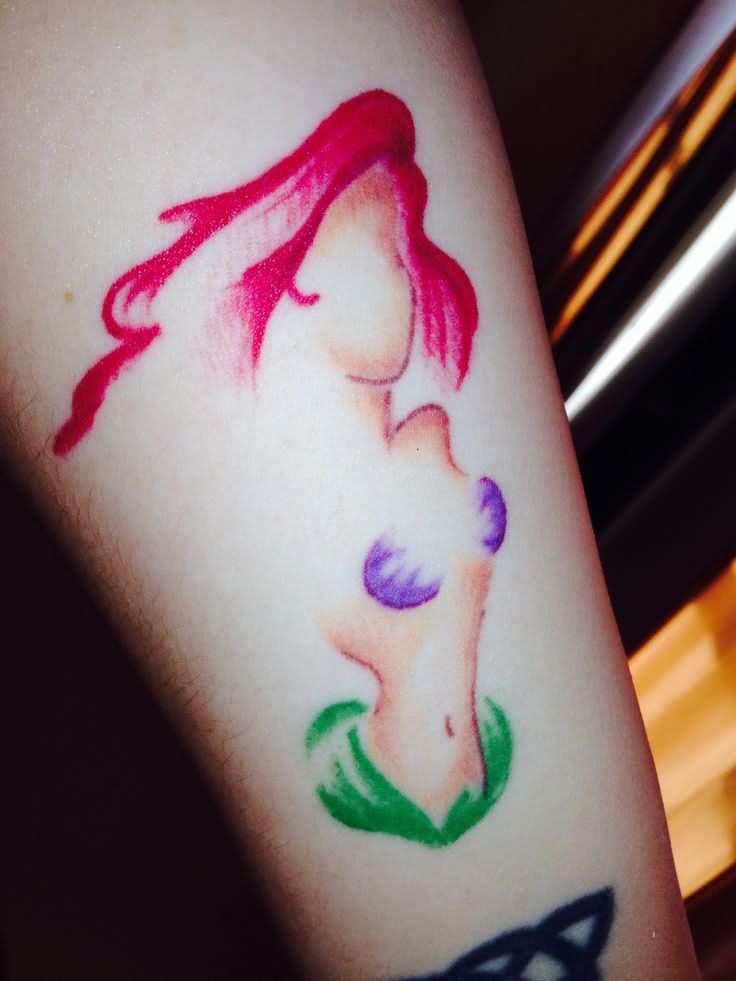Color Ink Little Mermaid Tattoo On Forearm