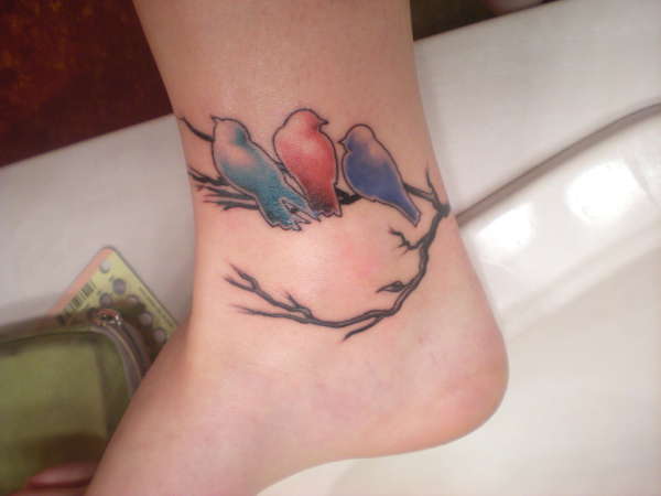 Colored Bird Ankle Tattoos
