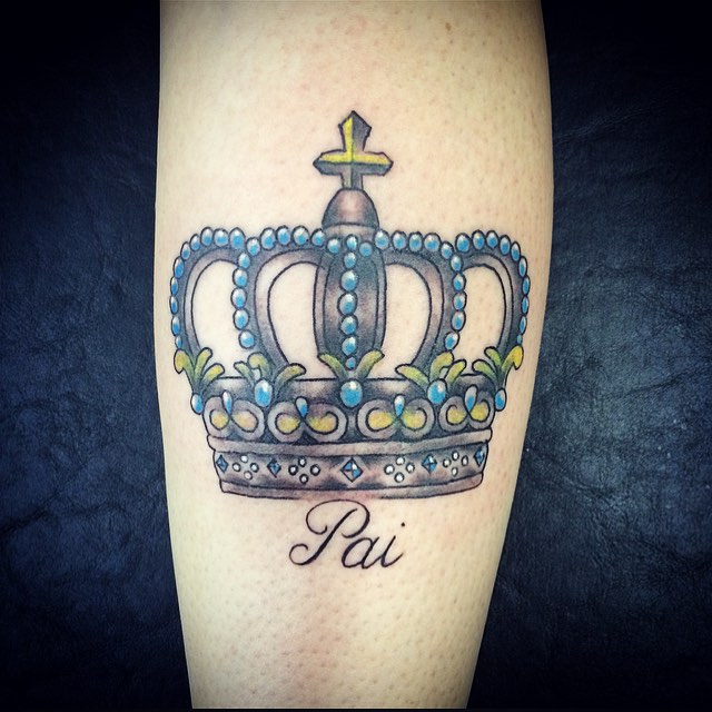 Colored Crown Tattoo On Leg