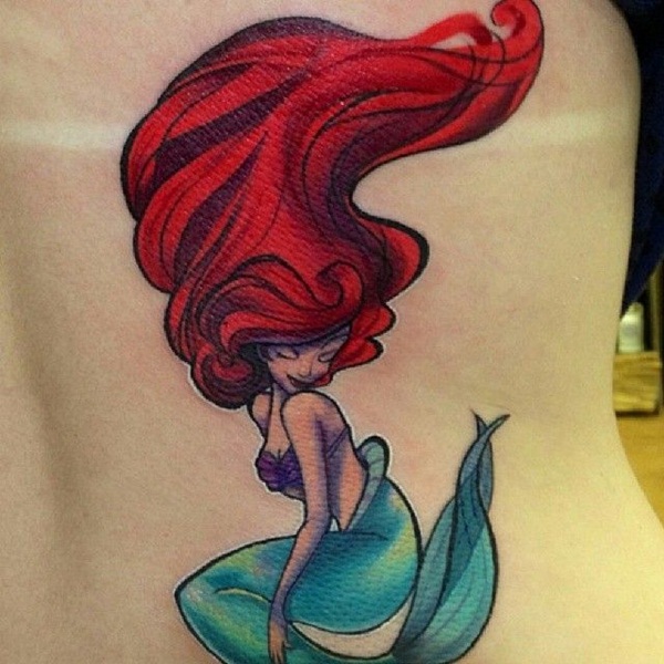 Colored Mermaid Tattoo On Back