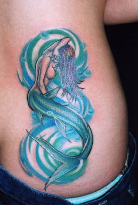 Colored Mermaid Tattoo On Side Rib