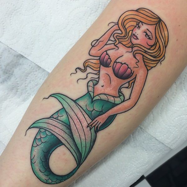 Colored Mermaid Tattoo On Sleeve