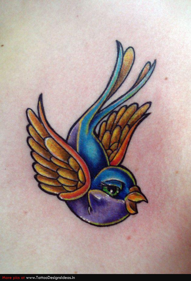 Colored Swallow Tattoo Idea For Ankle