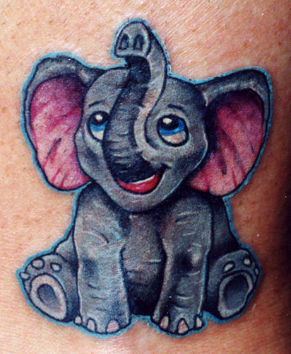 Colorful Baby Elephant Tattoo Design