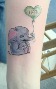 Colorful Baby Elephant With Heart Shape Balloon Tattoo Design For Sleeve By FireflyxEyes