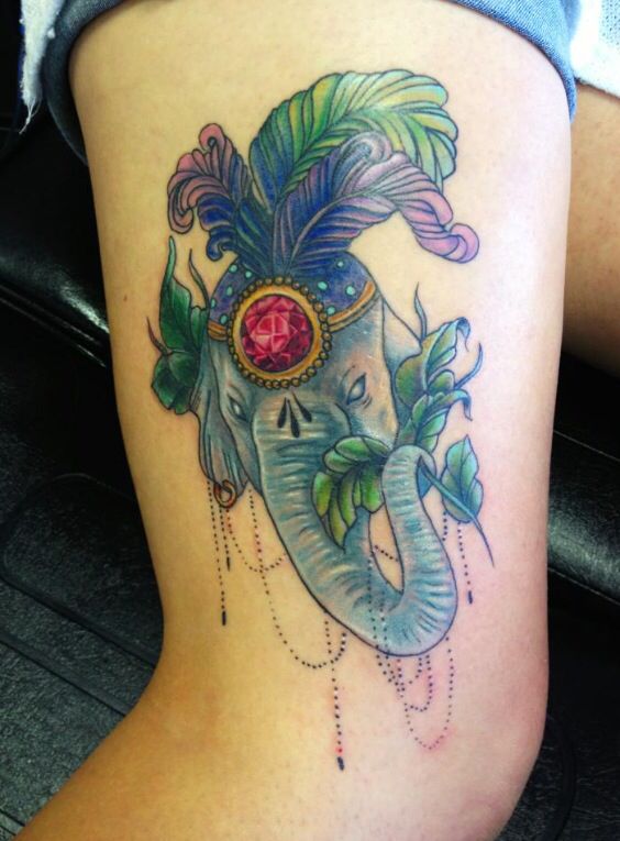 Colorful Circus Elephant Head Tattoo Design For Half Sleeve