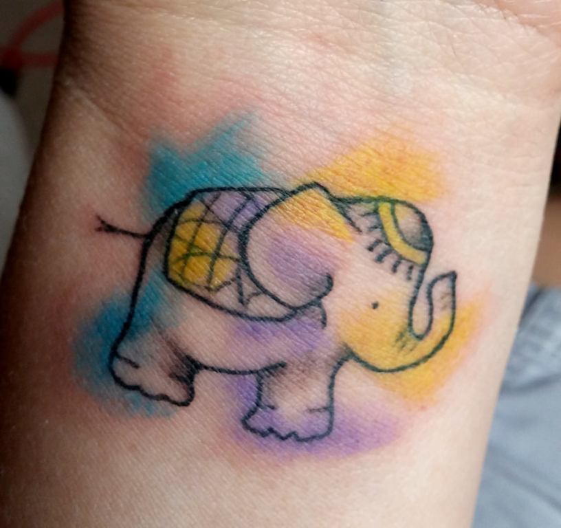 Colorful Elephant Tattoo Design For Wrist