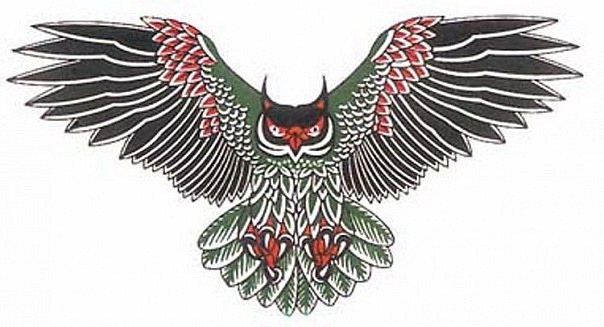 Colorful Flying Owl Tattoo Design