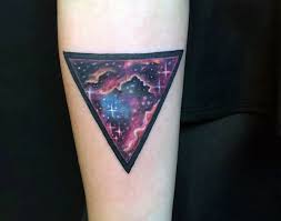 Colorful Galaxy In Triangle Tattoo Design For Sleeve