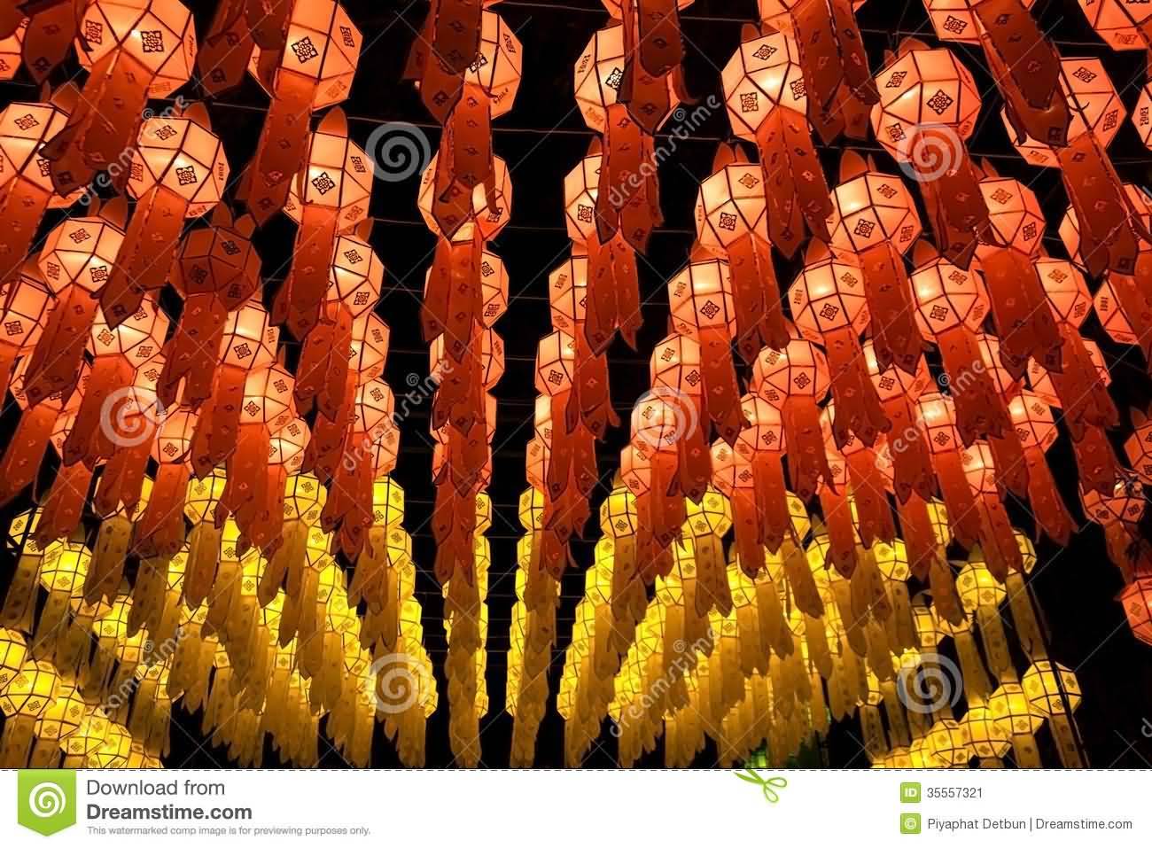 Colorful Lanterns Hanging During Yi Peng Lantern Festival