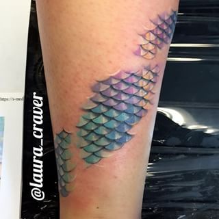 Colorful Mermaid Scale Tattoo by Laura Craver