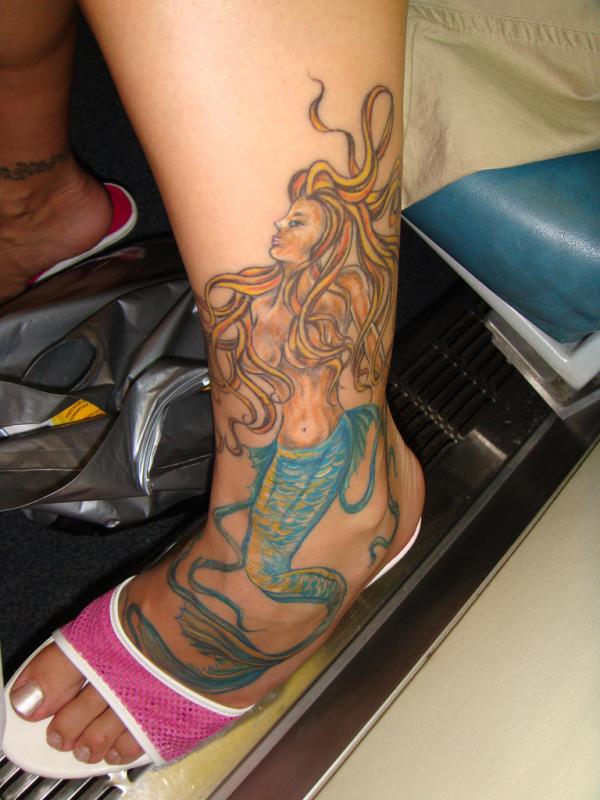 Colorful Mermaid Tattoo On Ankle