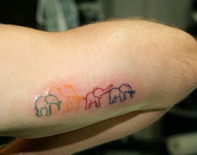 Colorful Outline Elephant Family Tattoo Design For Sleeve