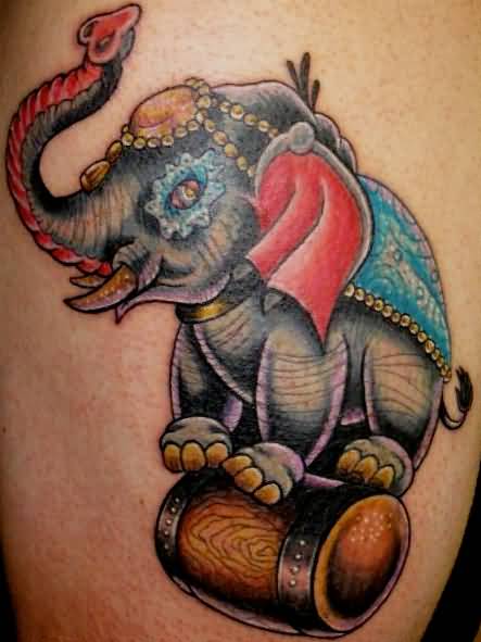 Colorful Traditional Elephant Tattoo Design