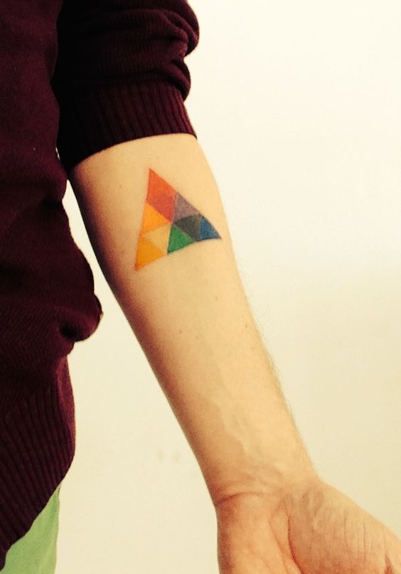 Colorful Triangle Tattoo On Left Forearm