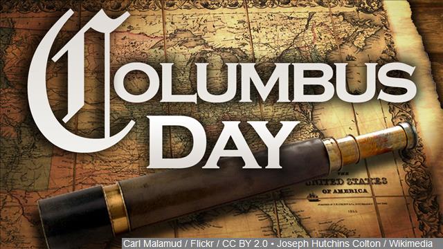 Columbus Day Map And Telescope In Background