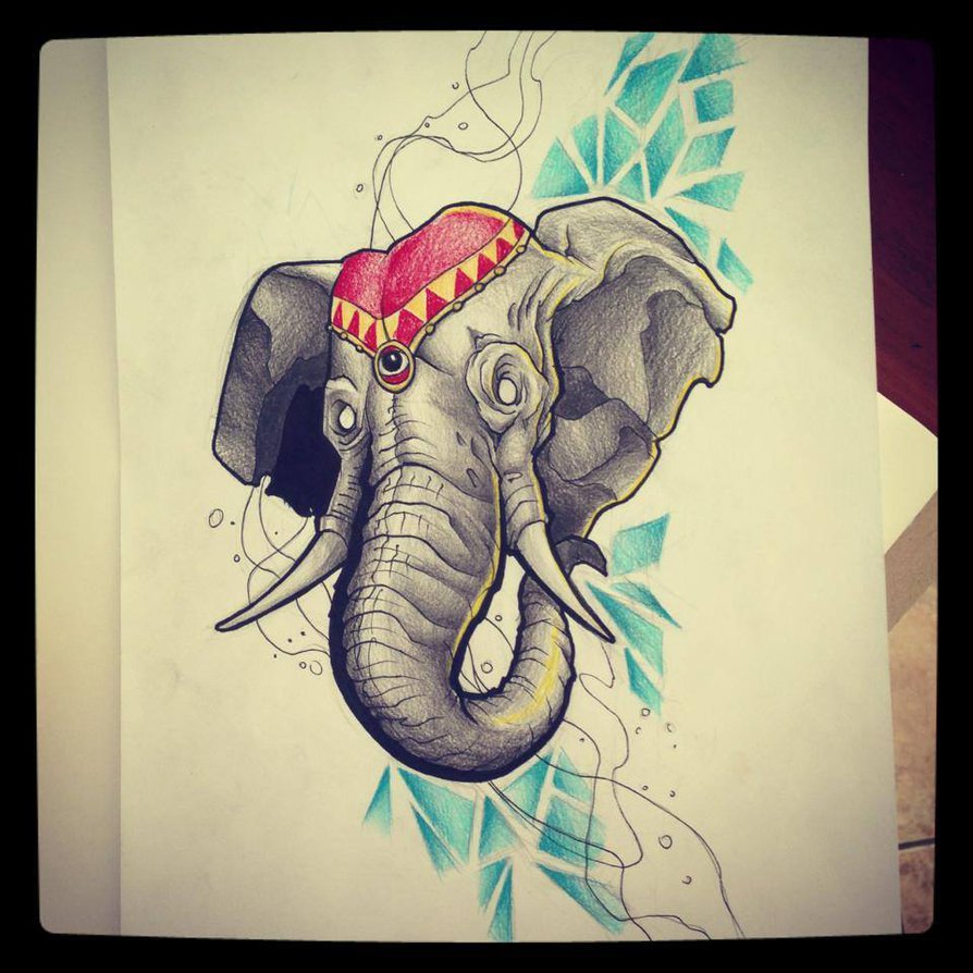 Cool 3D Elephant Head Tattoo Design By Kirtatas