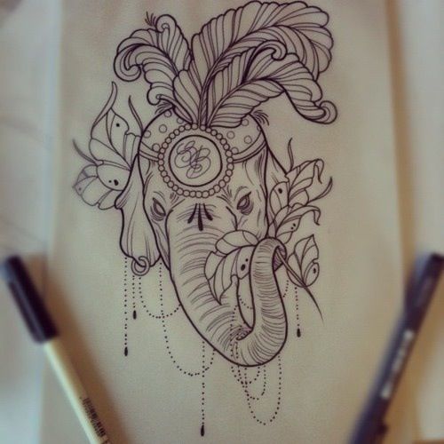 Cool Asian Elephant Head Tattoo Design