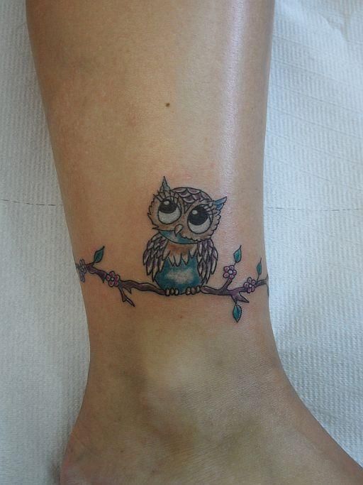 Cool Baby Owl Tattoo On Ankle For Girls