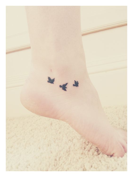 Cool Black Birds Ankle Tattoo For Girls