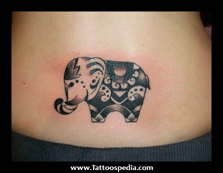 Cool Black Ink Chinese Elephant Tattoo Design For Lower Back