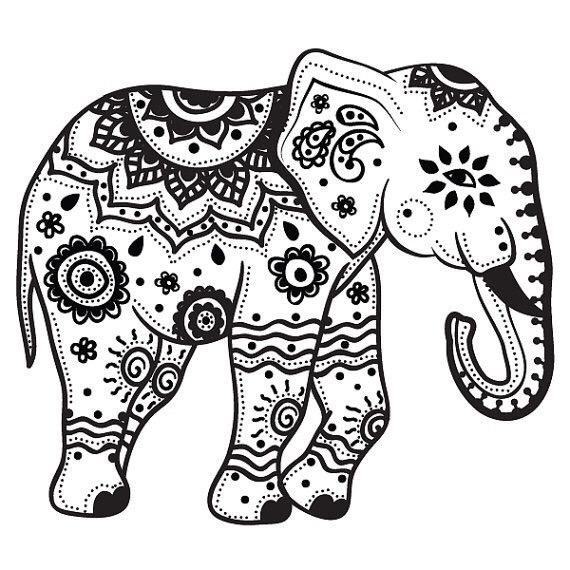 Cool Black Outline Mandala Elephant Tattoo Stencil