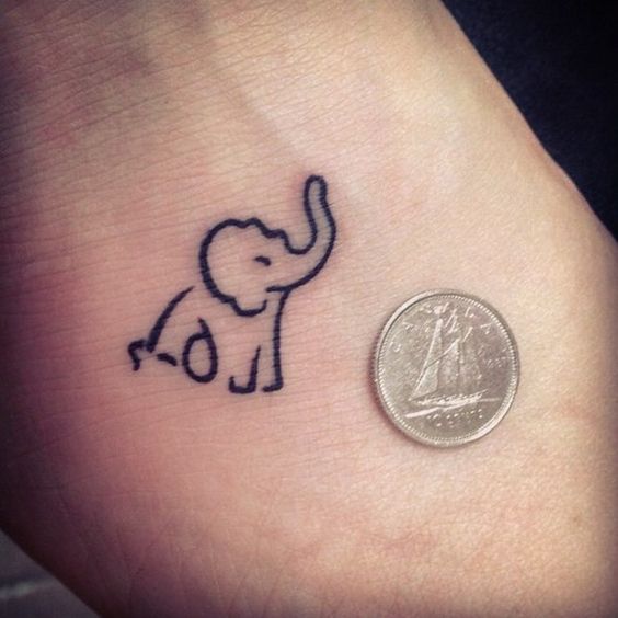 Cool Black Outline Small Elephant Tattoo Design
