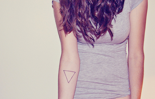 Cool Black Outline Triangle Tattoo On Girl Right Forearm