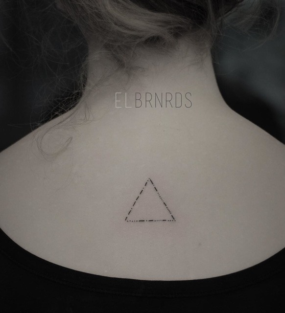 Cool Black Triangle Tattoo On Girl Upper Back