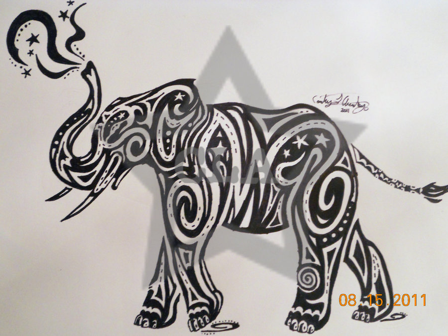 Cool Black Tribal Elephant Trunk Up Tattoo Stencil