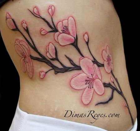 Cool Cherry Blossom Tattoo For Side Rib