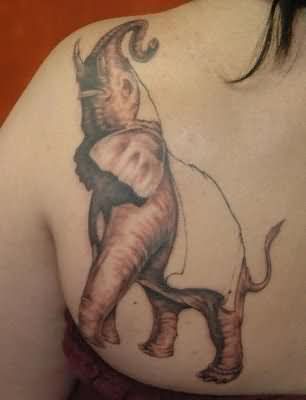 Cool Chinese Elephant Trunk Up Tattoo On Left Back Shoulder