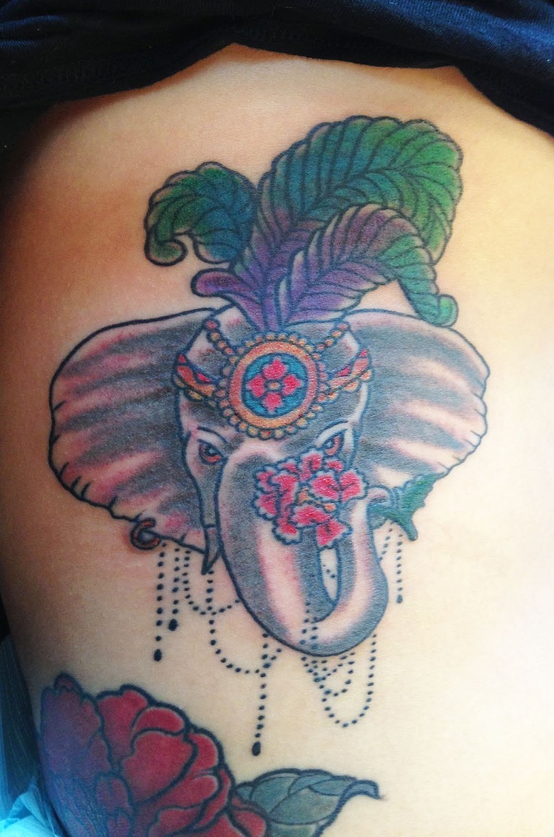 Cool Circus Elephant Tattoo Design For Side Rib