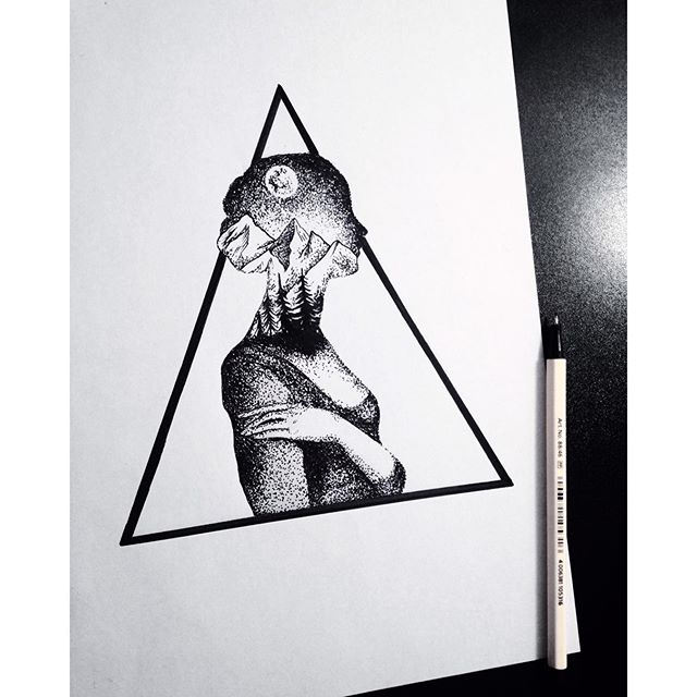 Cool Dotwork Girl In Triangle Tattoo Design