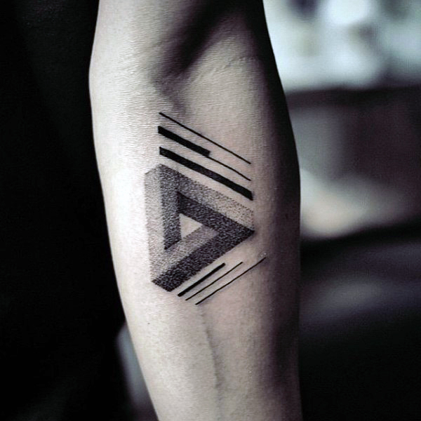 Cool Dotwork Penrose Triangle Tattoo On Forearm