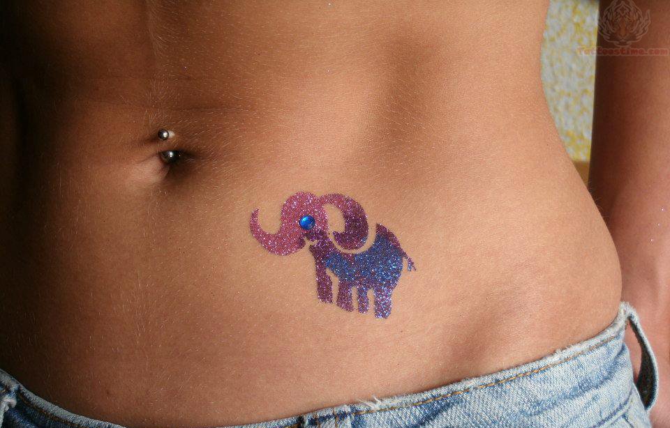 Cool Glitter Chinese Elephant Tattoo On Stomach