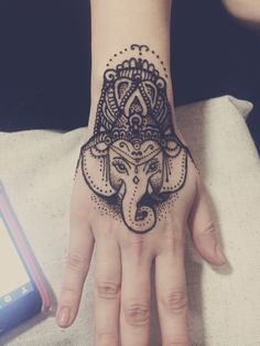 Cool Henna Elephant Head Tattoo On Right Hand