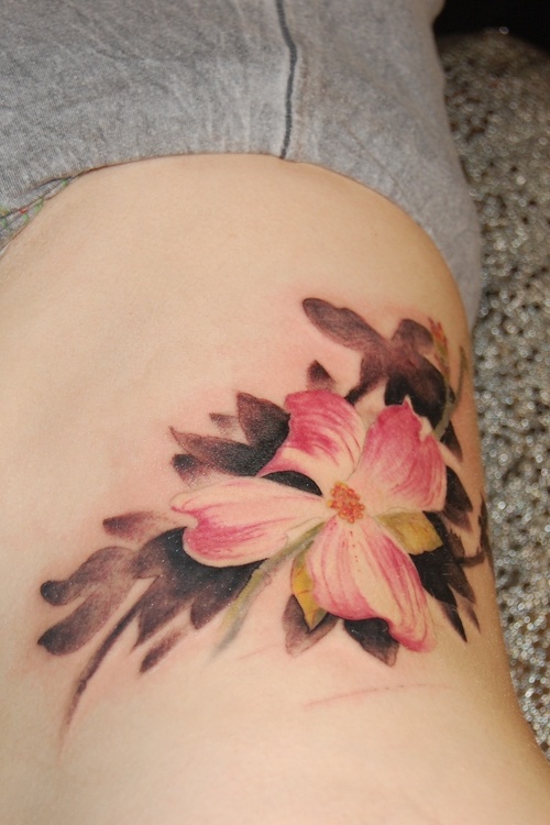 Cool Rhododendron Flower Tattoo On Girl Side Rib