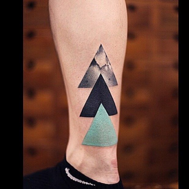Cool Three Triangle Tattoo On Leg