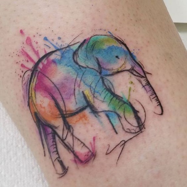 Cool Watercolor Elephant Tattoo Design