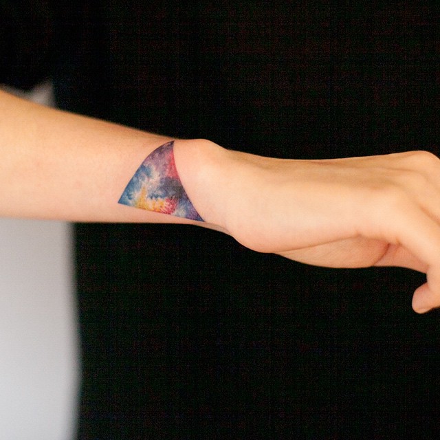 Cool Watercolor Triangle Tattoo On Right Side Wrist