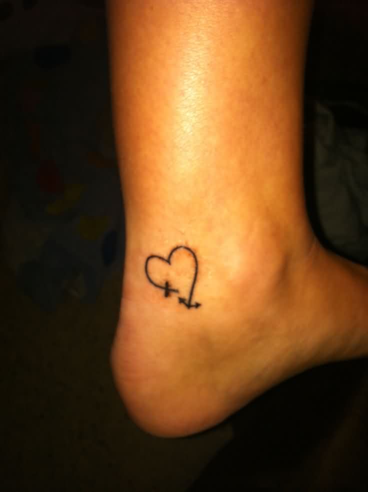 Cross And Heart Tattoo On Ankle