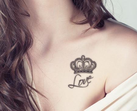 Crown Tattoo On Girl Front Shoulder