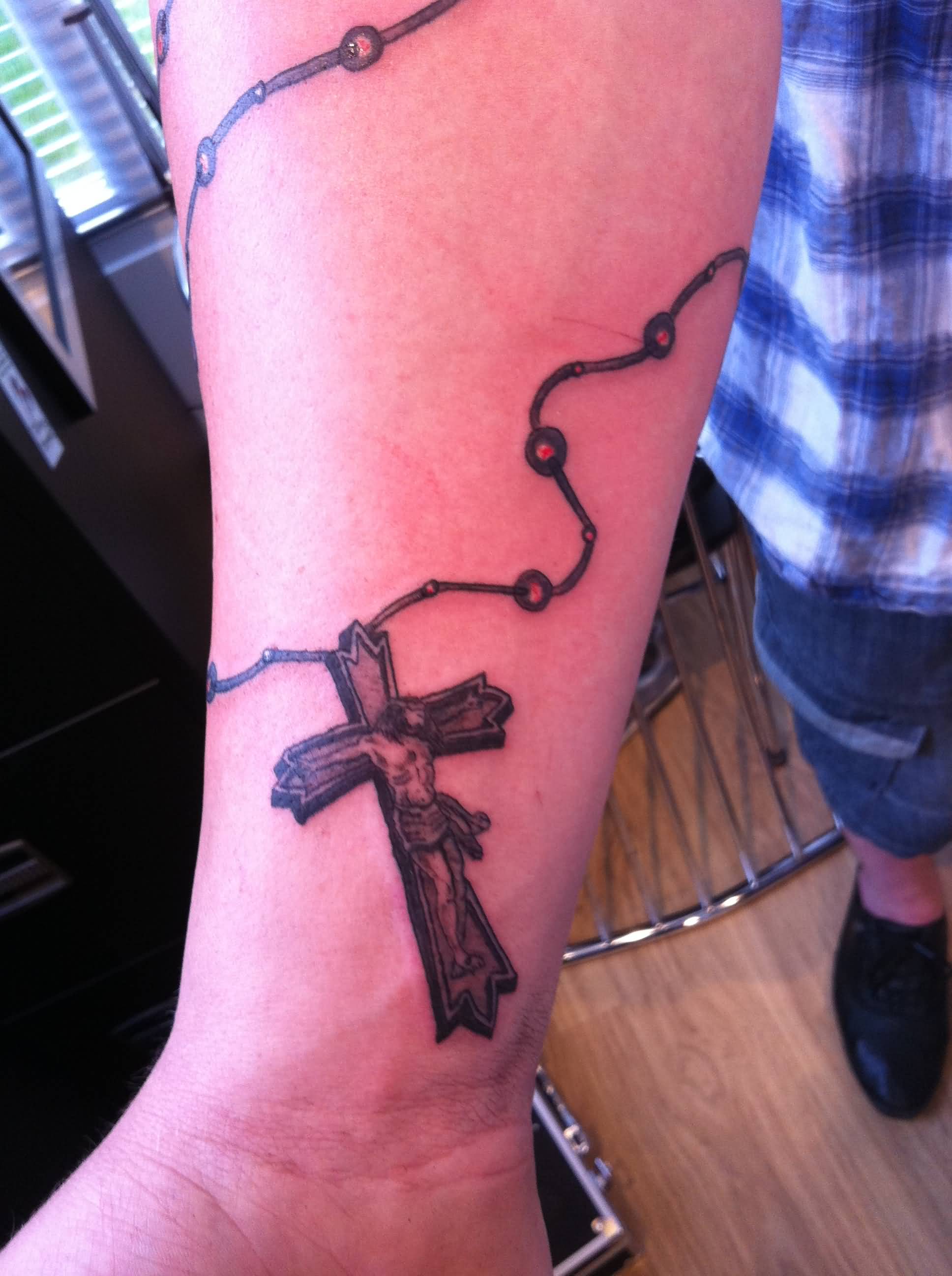 Crucified Cross Tattoo On Wrist